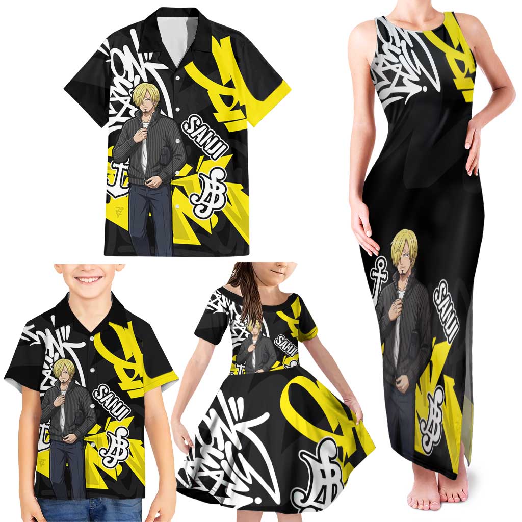 Vinsmoke Sanji One Piece Family Matching Tank Maxi Dress and Hawaiian Shirt Graffiti Street Art Anime Collage