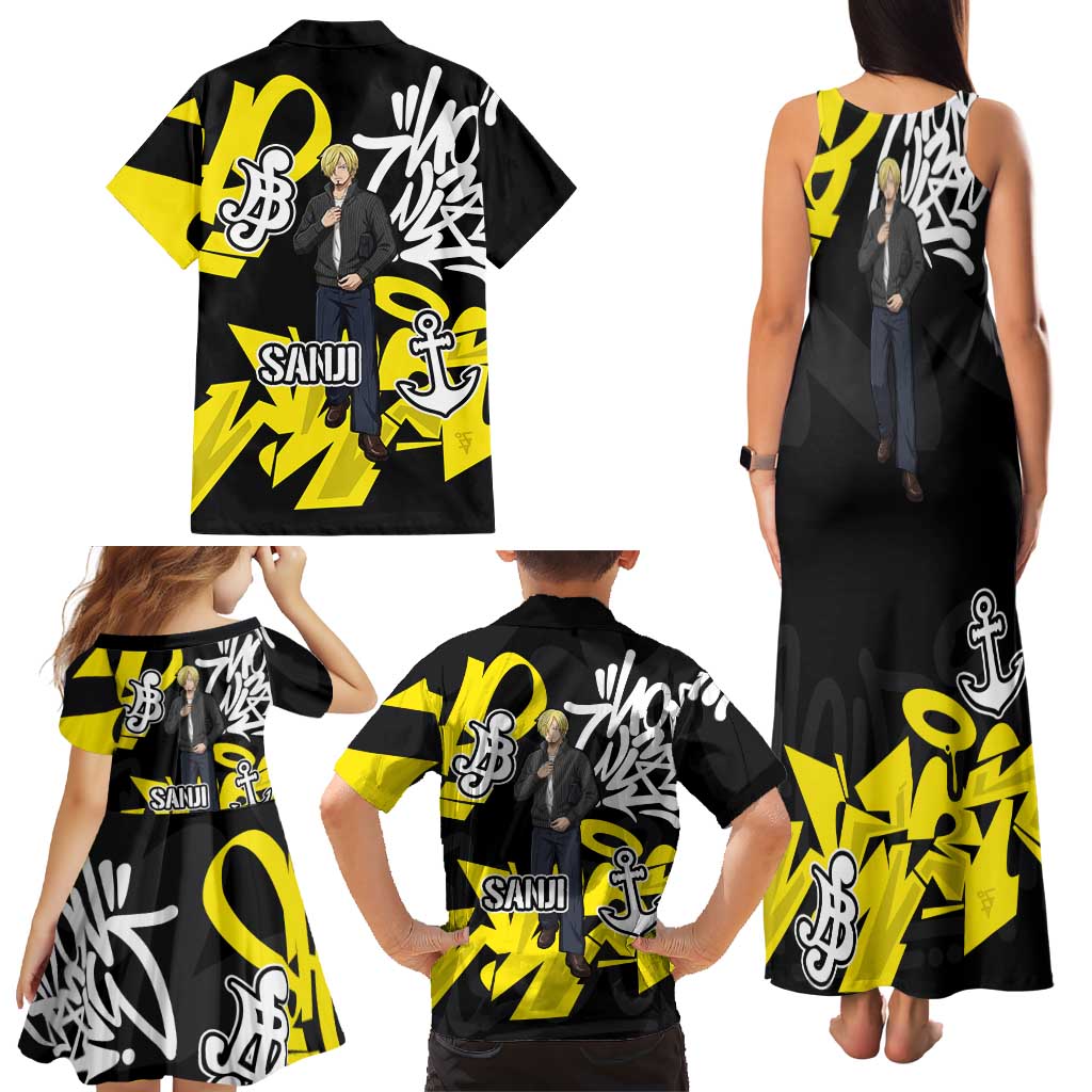 Vinsmoke Sanji One Piece Family Matching Tank Maxi Dress and Hawaiian Shirt Graffiti Street Art Anime Collage