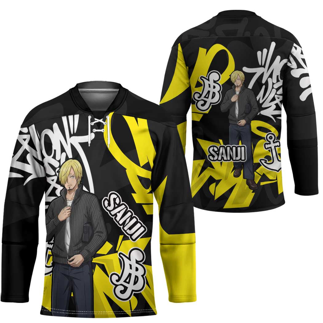 Vinsmoke Sanji One Piece Hockey Jersey Graffiti Street Art Anime Collage