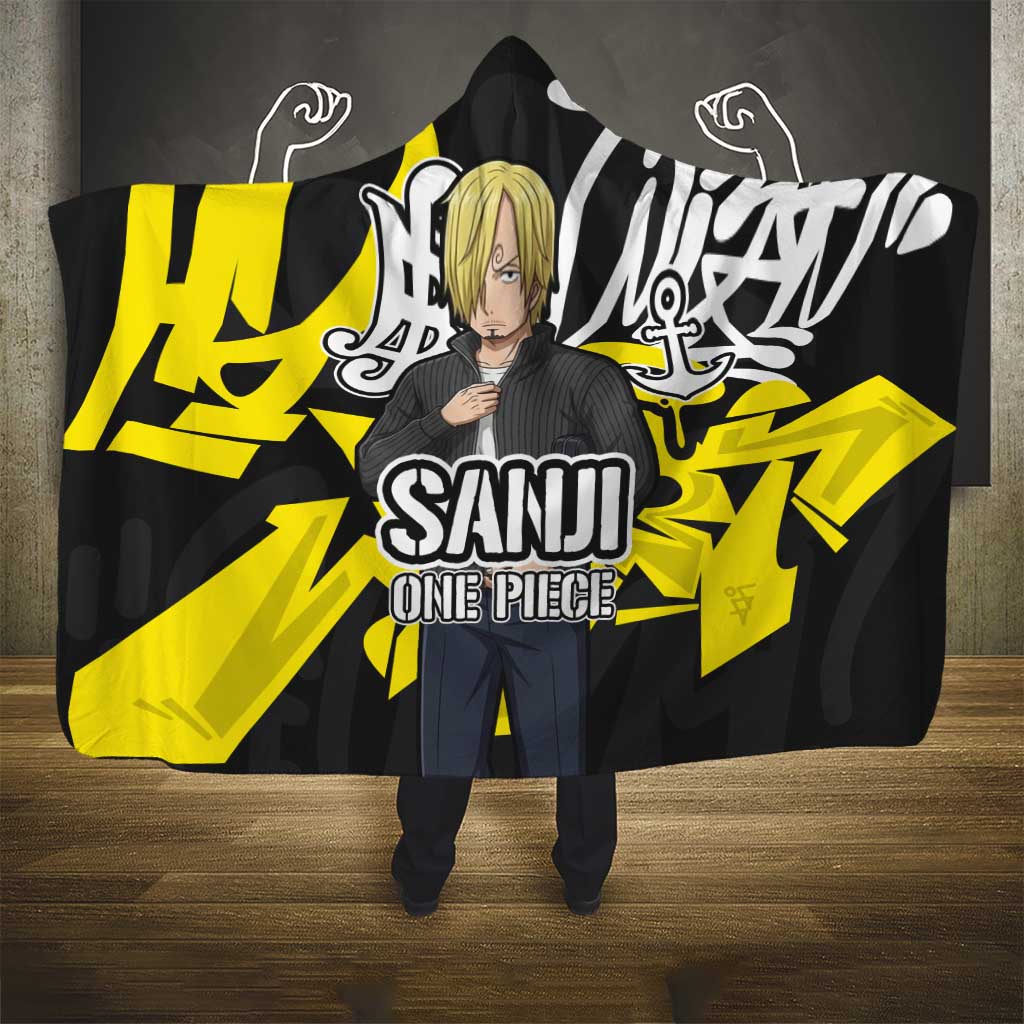 Vinsmoke Sanji One Piece Hooded Blanket Graffiti Street Art Anime Collage