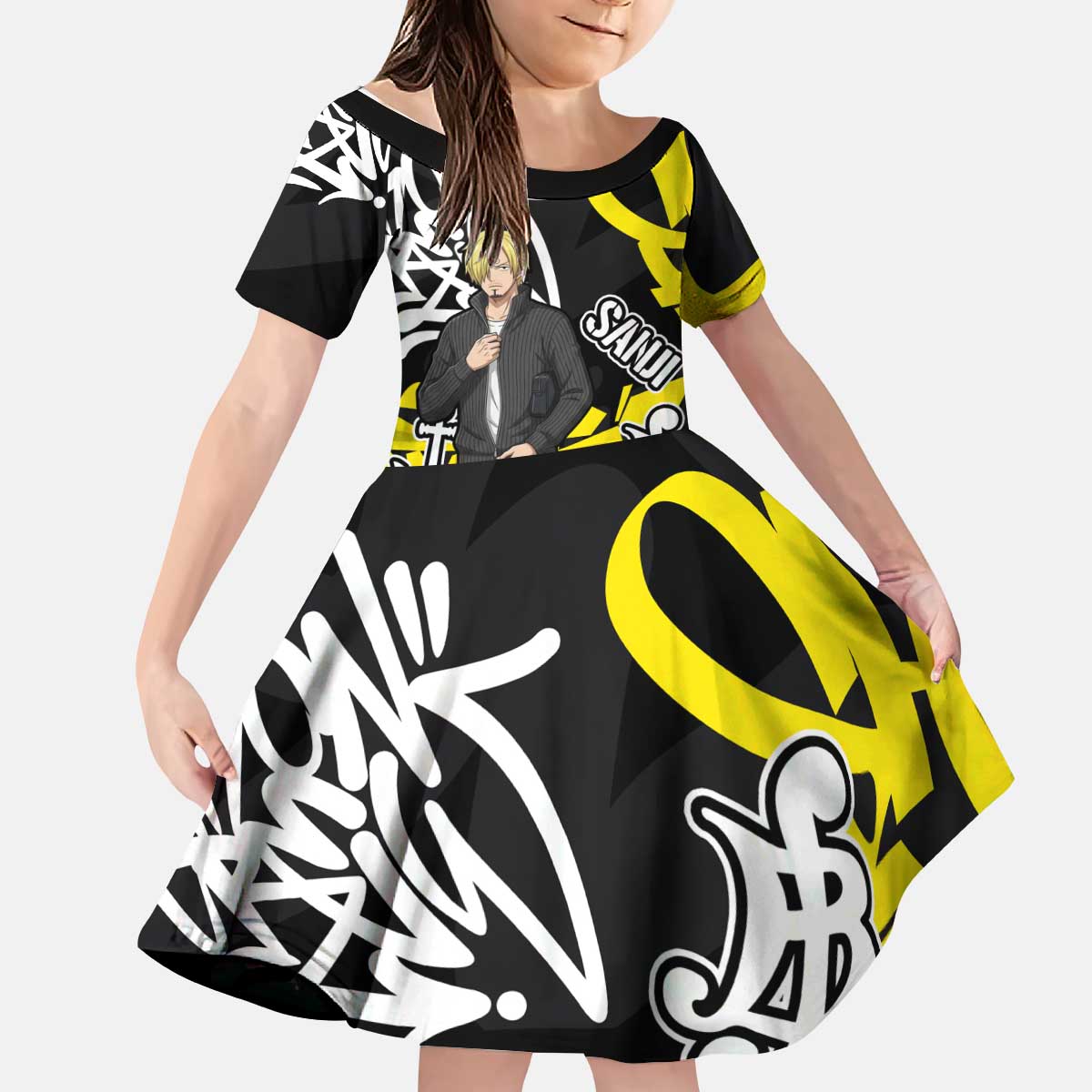 Vinsmoke Sanji One Piece Kid Short Sleeve Dress Graffiti Street Art Anime Collage