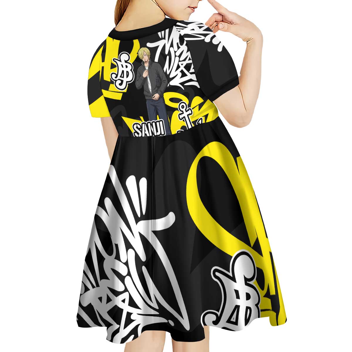 Vinsmoke Sanji One Piece Kid Short Sleeve Dress Graffiti Street Art Anime Collage