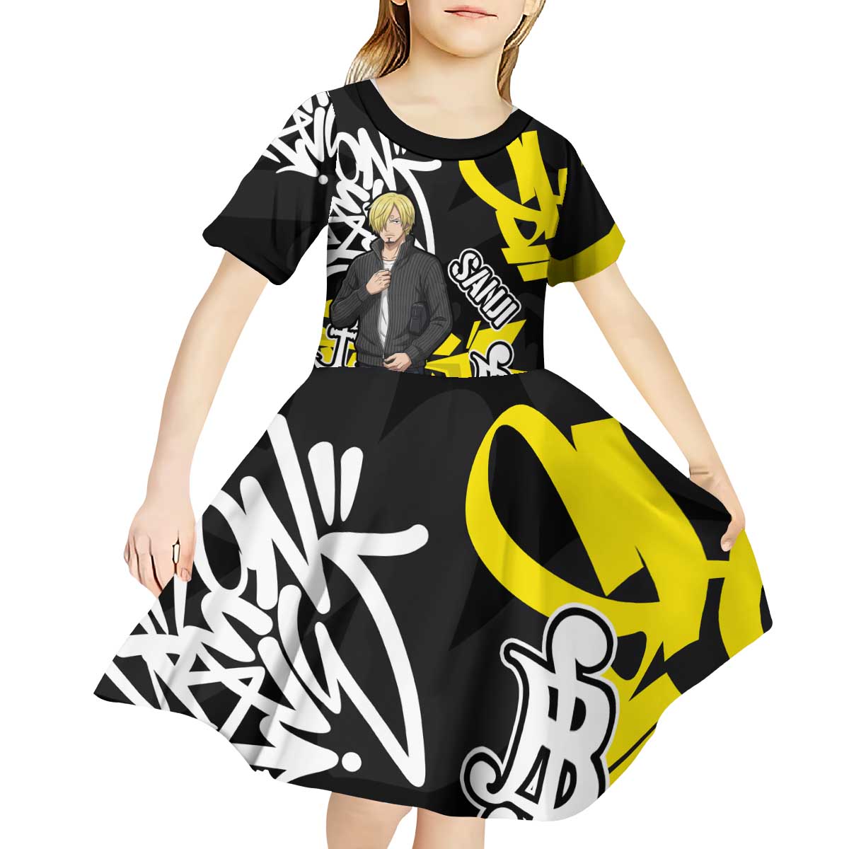 Vinsmoke Sanji One Piece Kid Short Sleeve Dress Graffiti Street Art Anime Collage