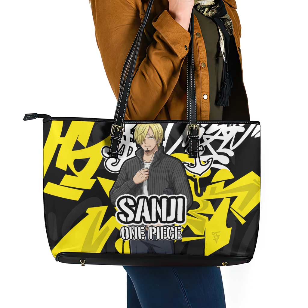 Vinsmoke Sanji One Piece Leather Tote Bag Graffiti Street Art Anime Collage
