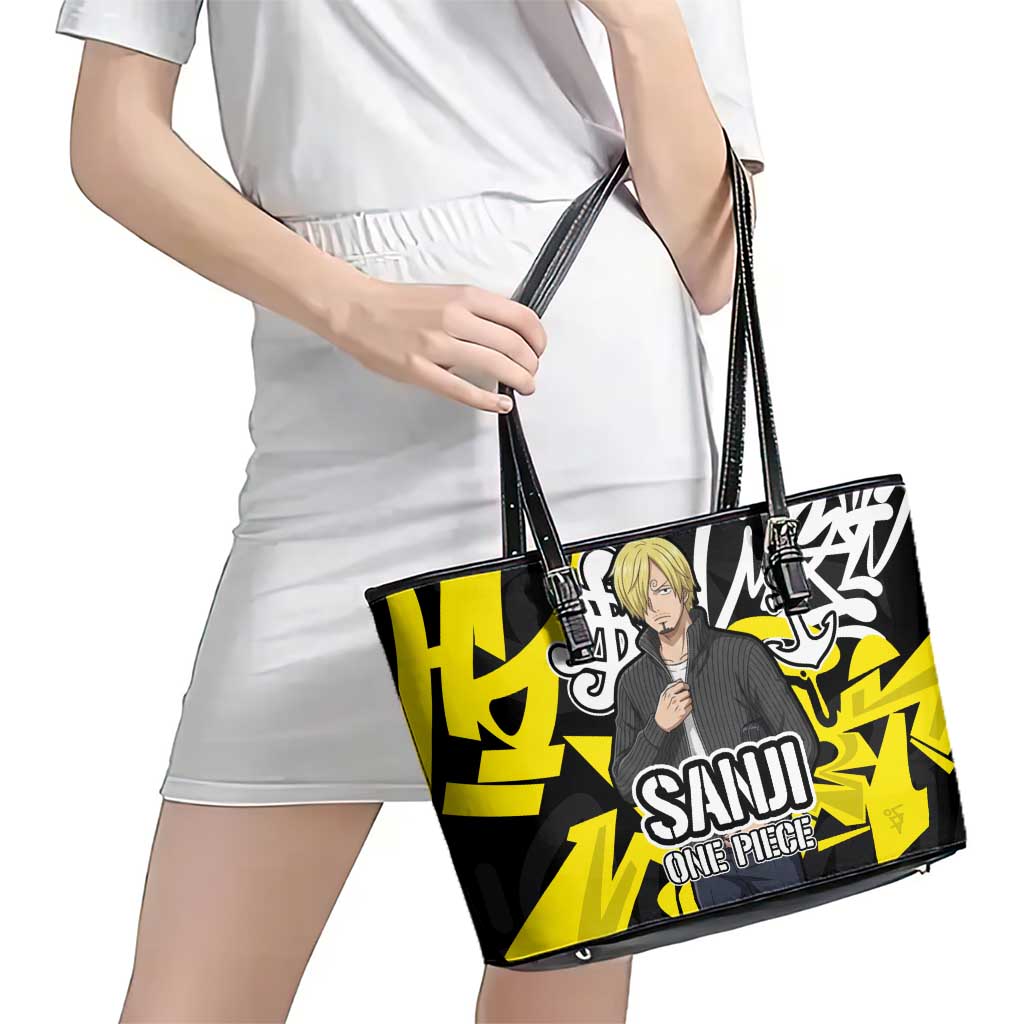 Vinsmoke Sanji One Piece Leather Tote Bag Graffiti Street Art Anime Collage