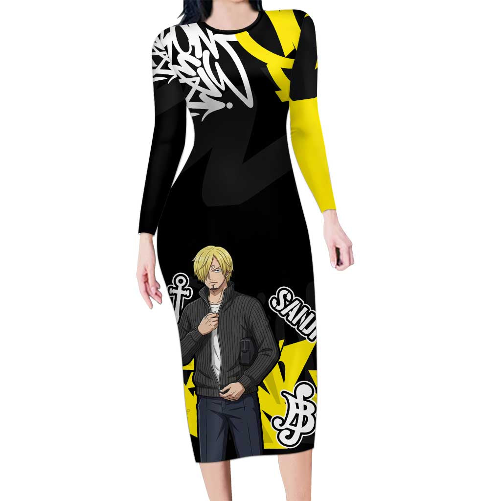 Vinsmoke Sanji One Piece Long Sleeve Bodycon Dress Graffiti Street Art Anime Collage