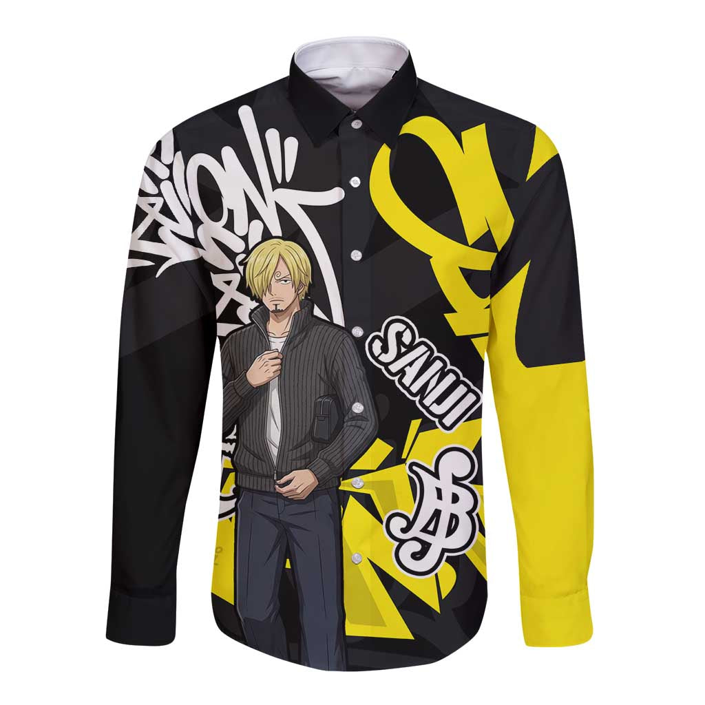 Vinsmoke Sanji One Piece Long Sleeve Button Shirt Graffiti Street Art Anime Collage