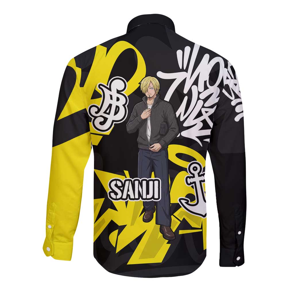 Vinsmoke Sanji One Piece Long Sleeve Button Shirt Graffiti Street Art Anime Collage