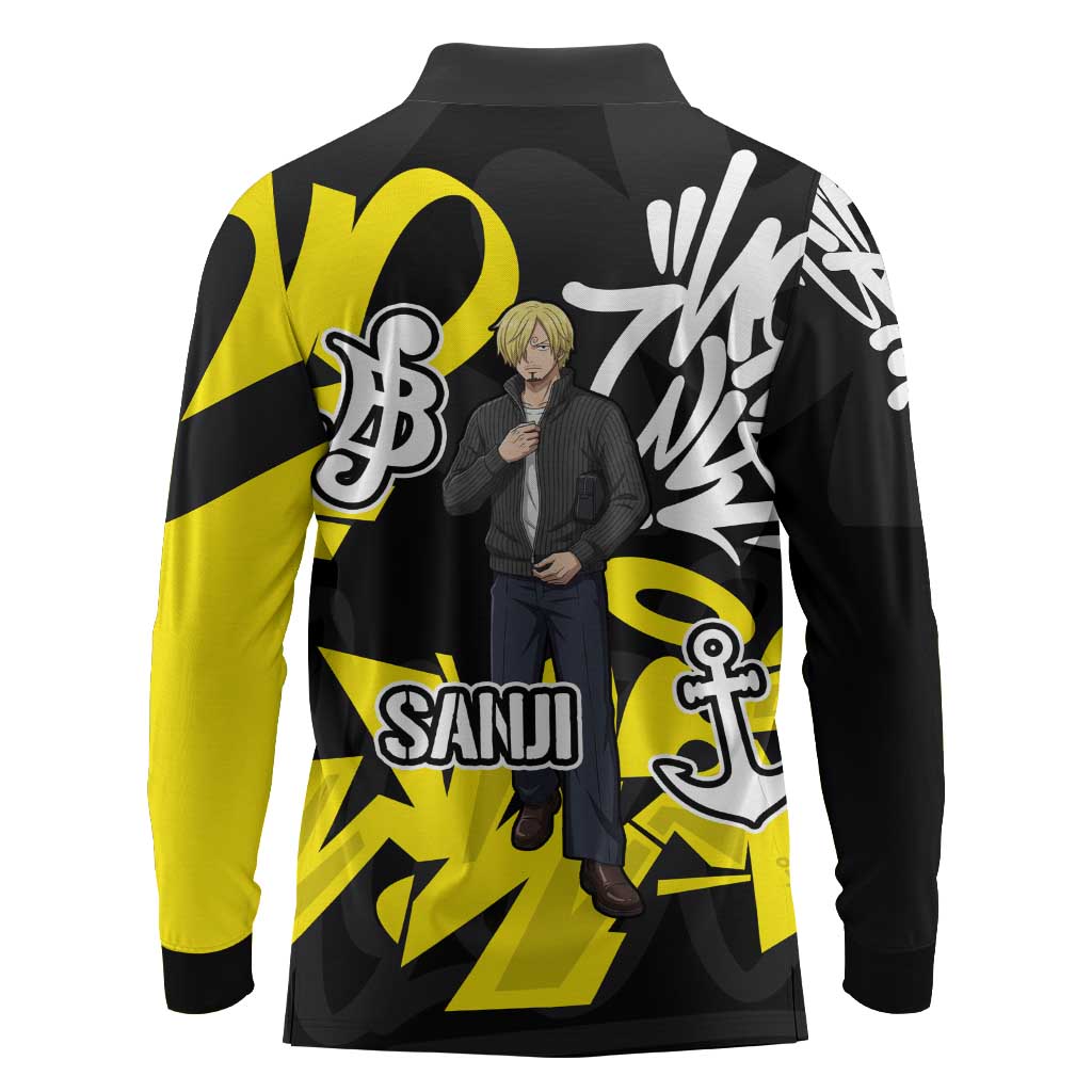 Vinsmoke Sanji One Piece Long Sleeve Polo Shirt Graffiti Street Art Anime Collage