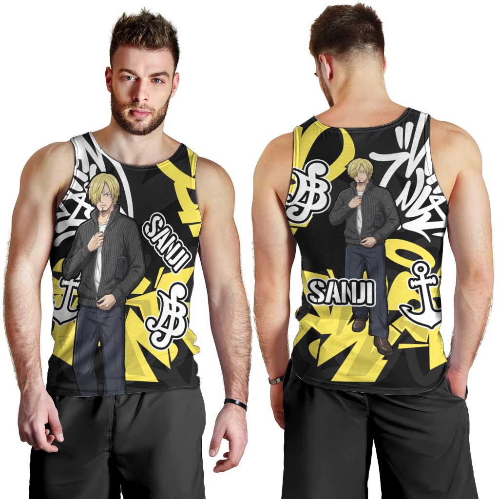 Vinsmoke Sanji One Piece Men Tank Top Graffiti Street Art Anime Collage