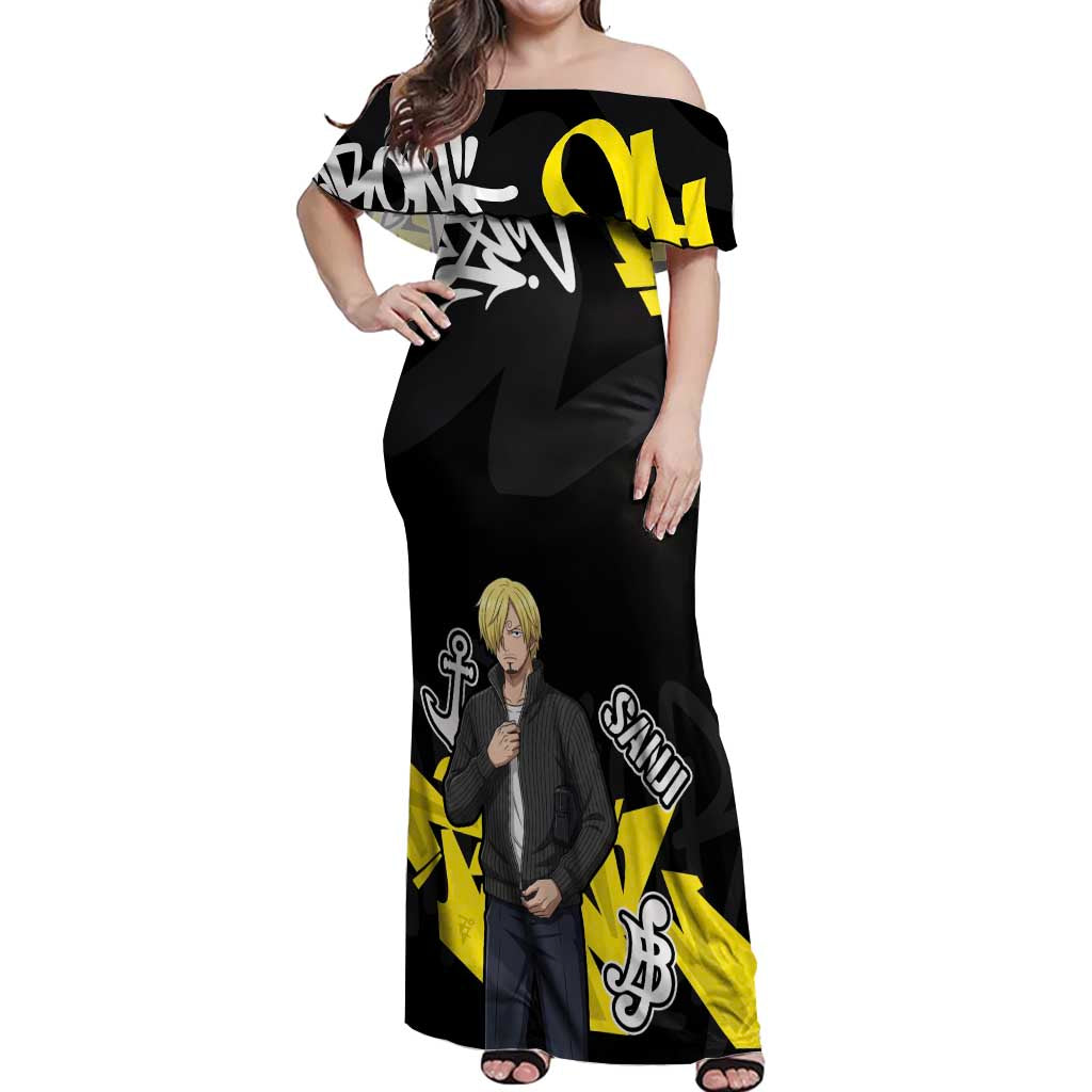 Vinsmoke Sanji One Piece Off Shoulder Maxi Dress Graffiti Street Art Anime Collage