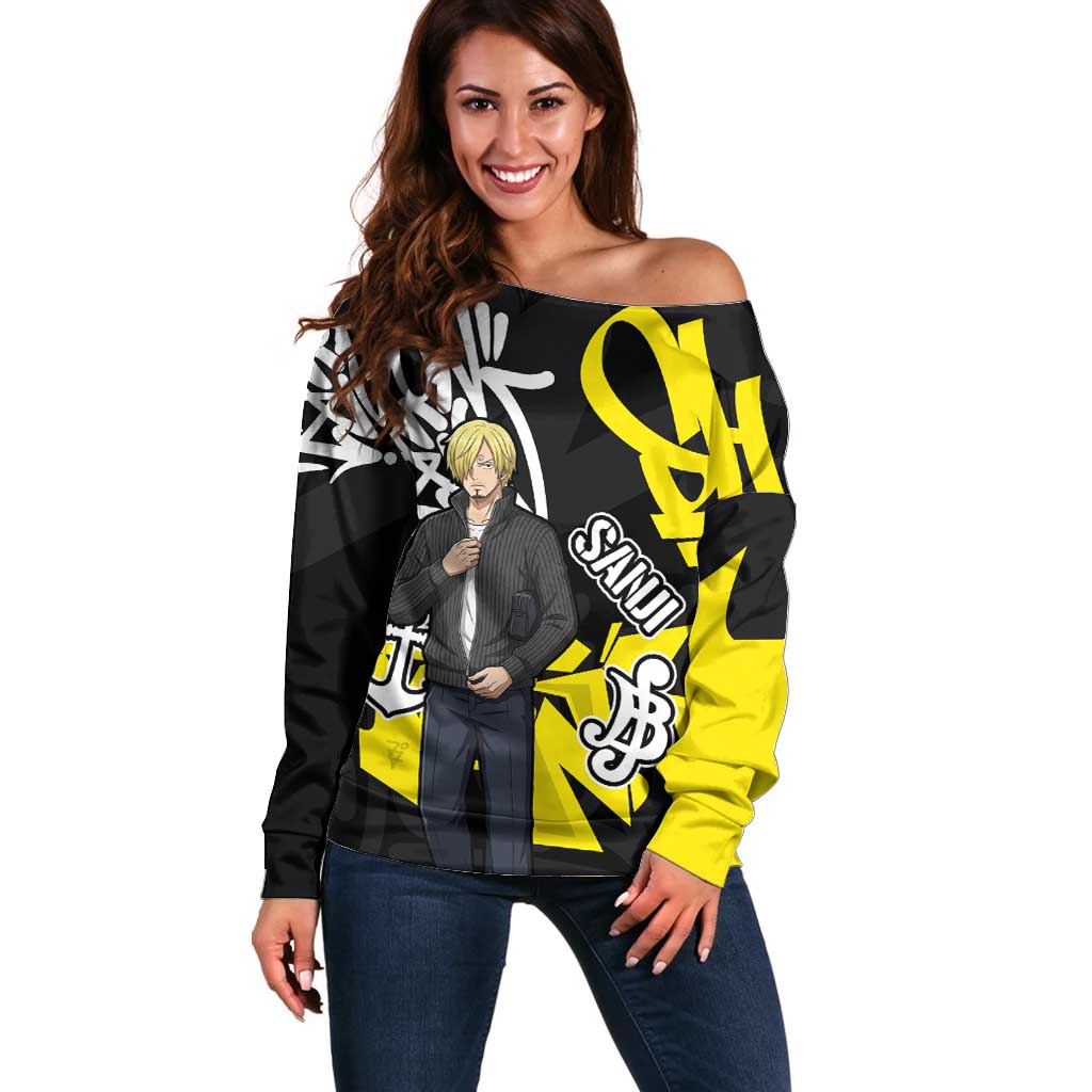 Vinsmoke Sanji One Piece Off Shoulder Sweater Graffiti Street Art Anime Collage