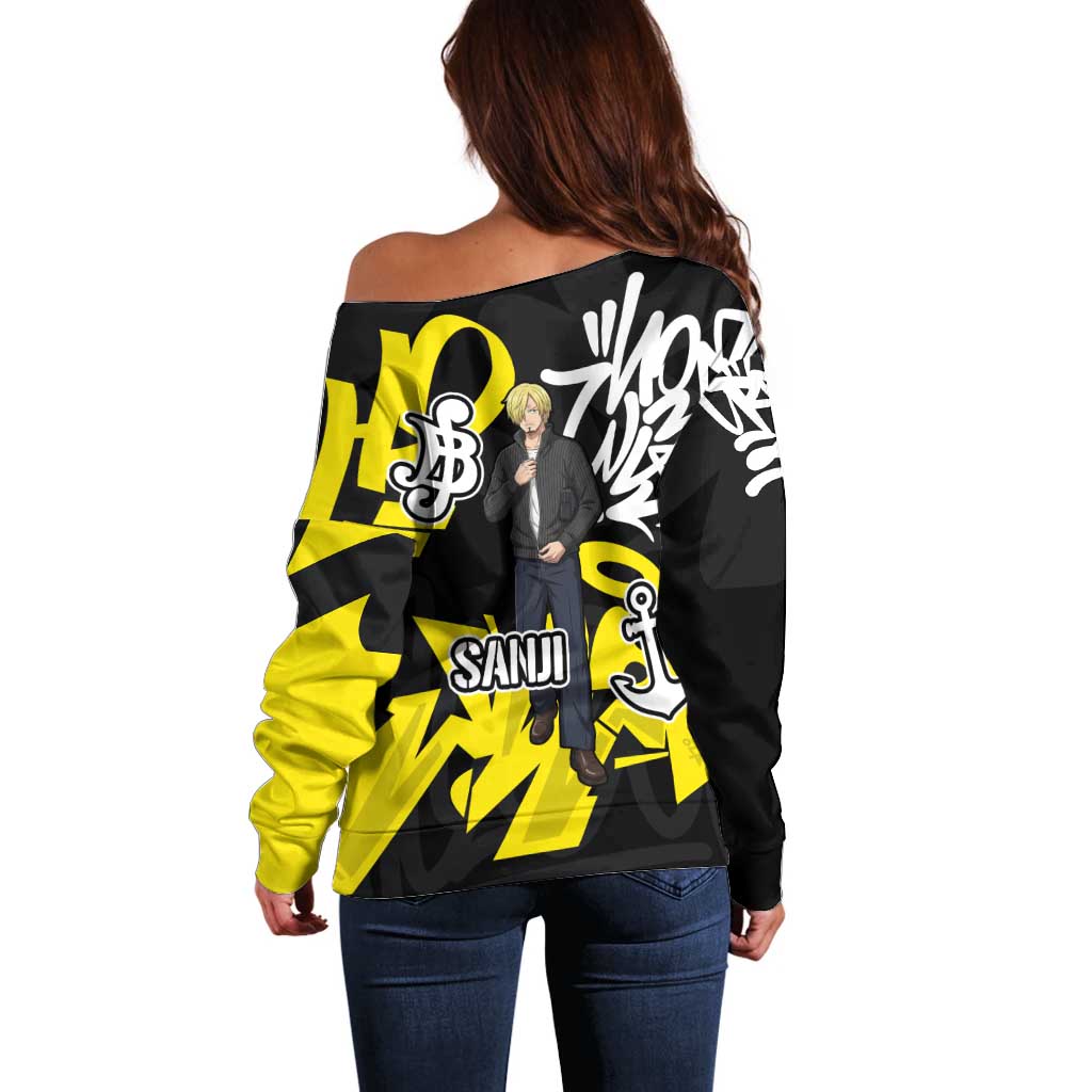 Vinsmoke Sanji One Piece Off Shoulder Sweater Graffiti Street Art Anime Collage