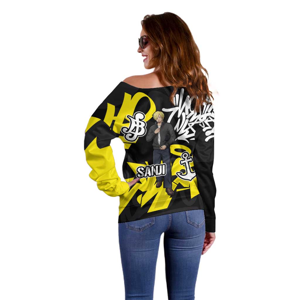 Vinsmoke Sanji One Piece Off Shoulder Sweater Graffiti Street Art Anime Collage