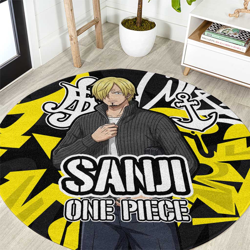 Vinsmoke Sanji One Piece Round Carpet Graffiti Street Art Anime Collage
