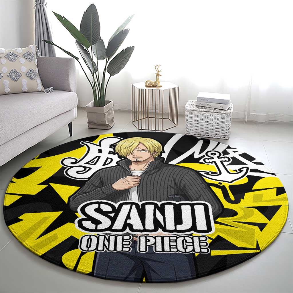 Vinsmoke Sanji One Piece Round Carpet Graffiti Street Art Anime Collage