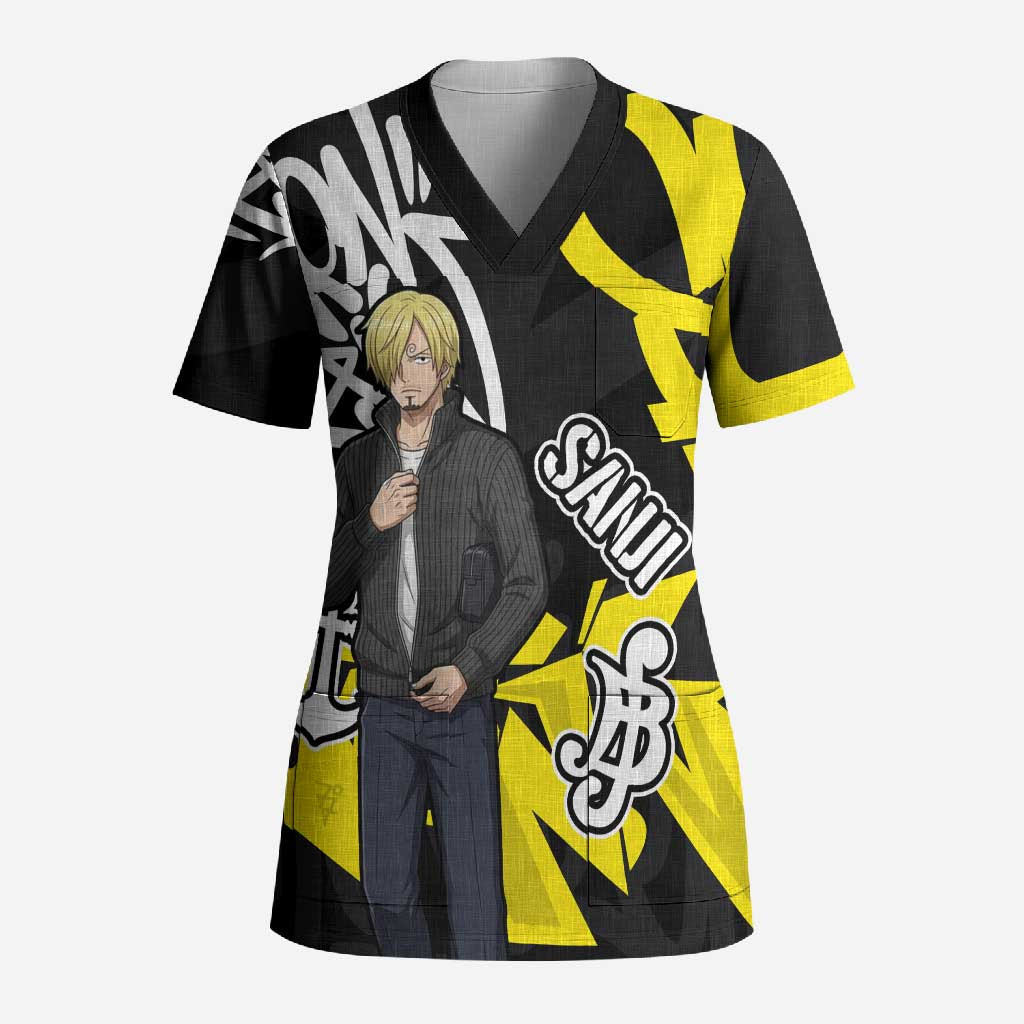 Vinsmoke Sanji One Piece Scrub Top Graffiti Street Art Anime Collage