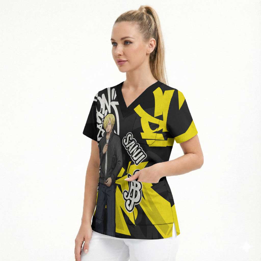 Vinsmoke Sanji One Piece Scrub Top Graffiti Street Art Anime Collage