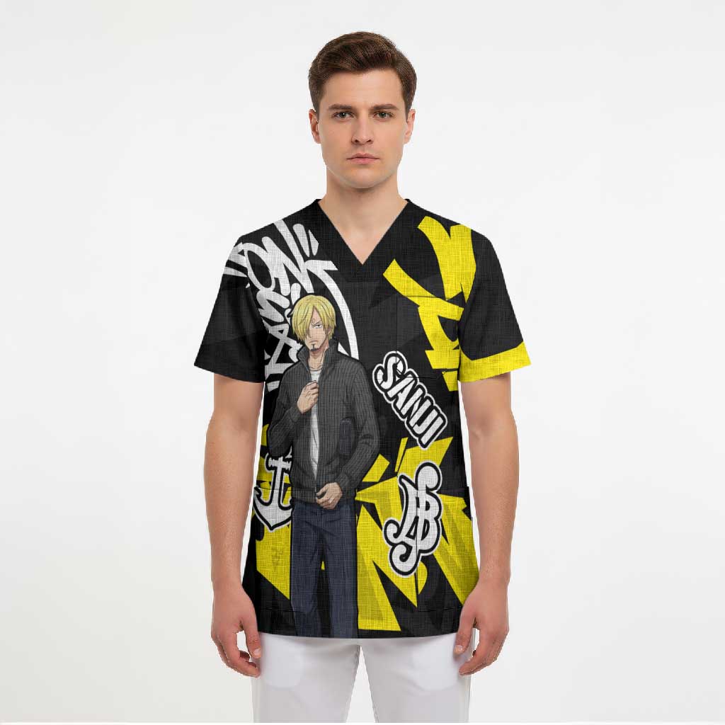 Vinsmoke Sanji One Piece Scrub Top Graffiti Street Art Anime Collage
