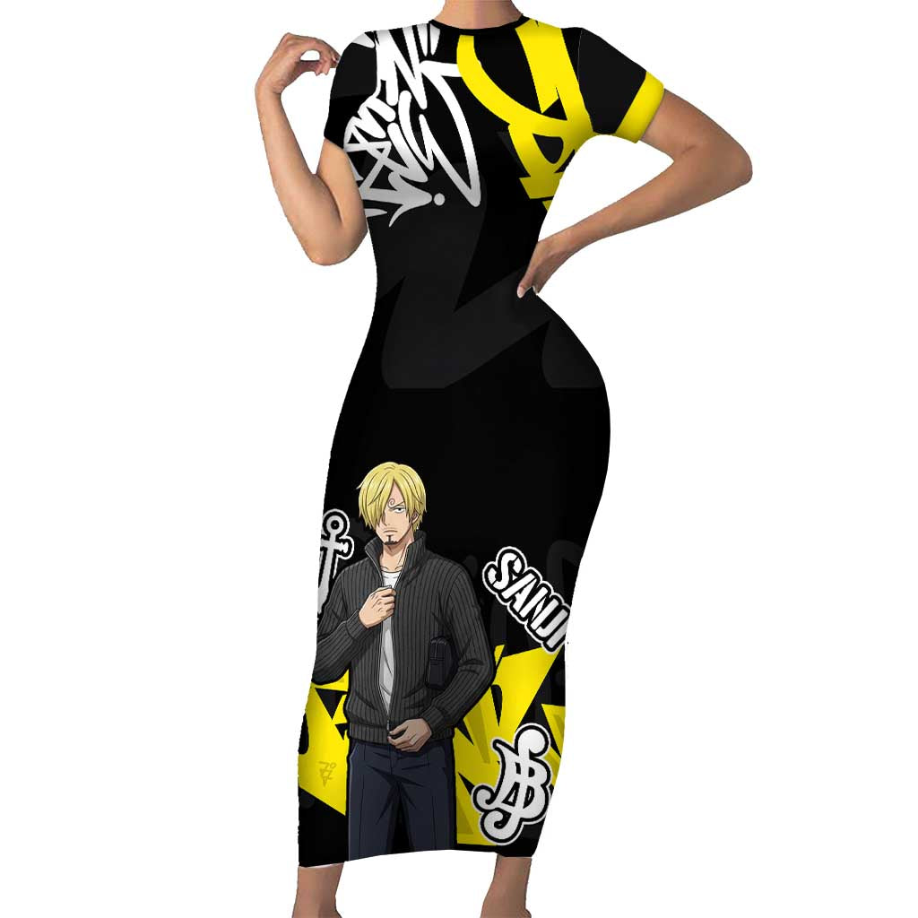 Vinsmoke Sanji One Piece Short Sleeve Bodycon Dress Graffiti Street Art Anime Collage