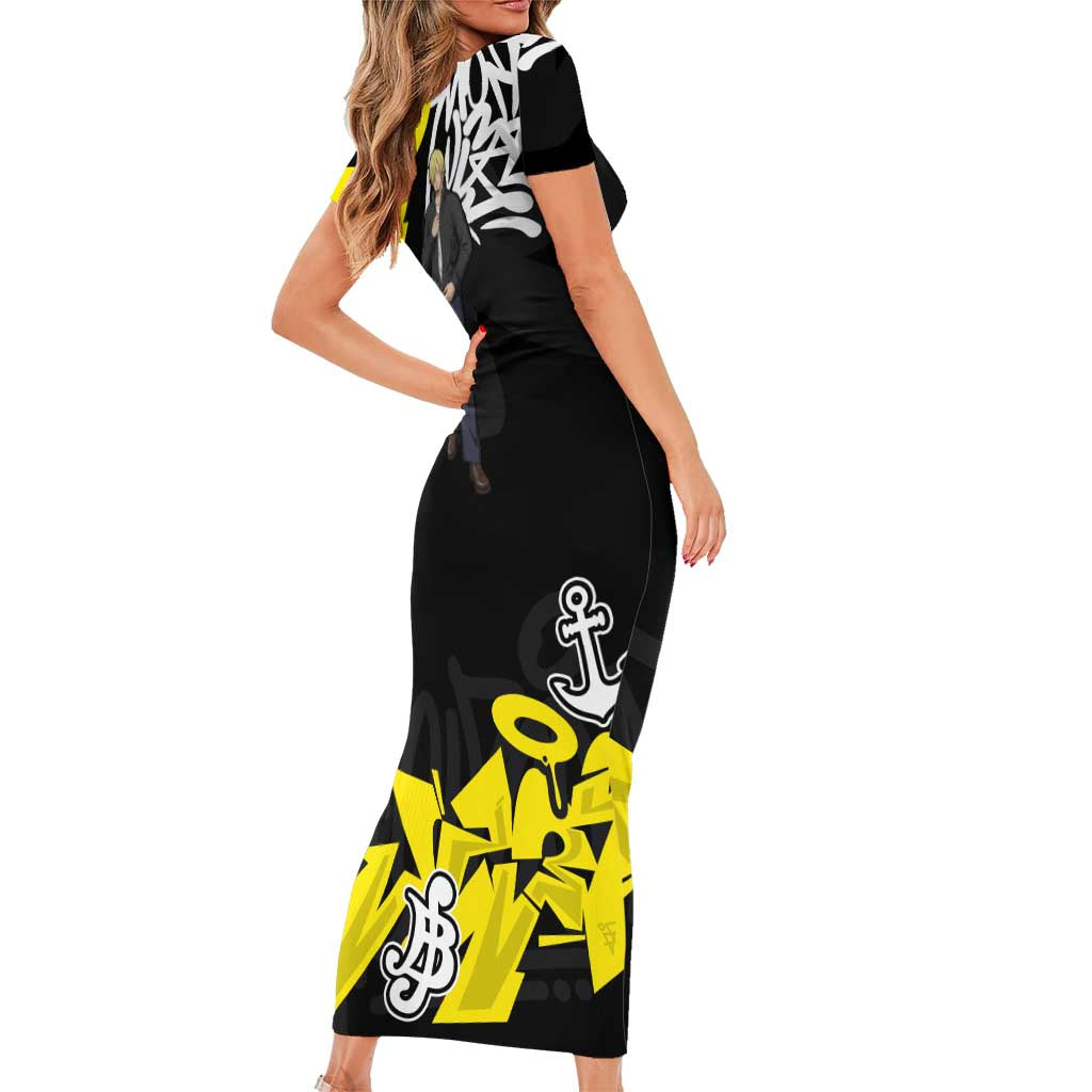Vinsmoke Sanji One Piece Short Sleeve Bodycon Dress Graffiti Street Art Anime Collage