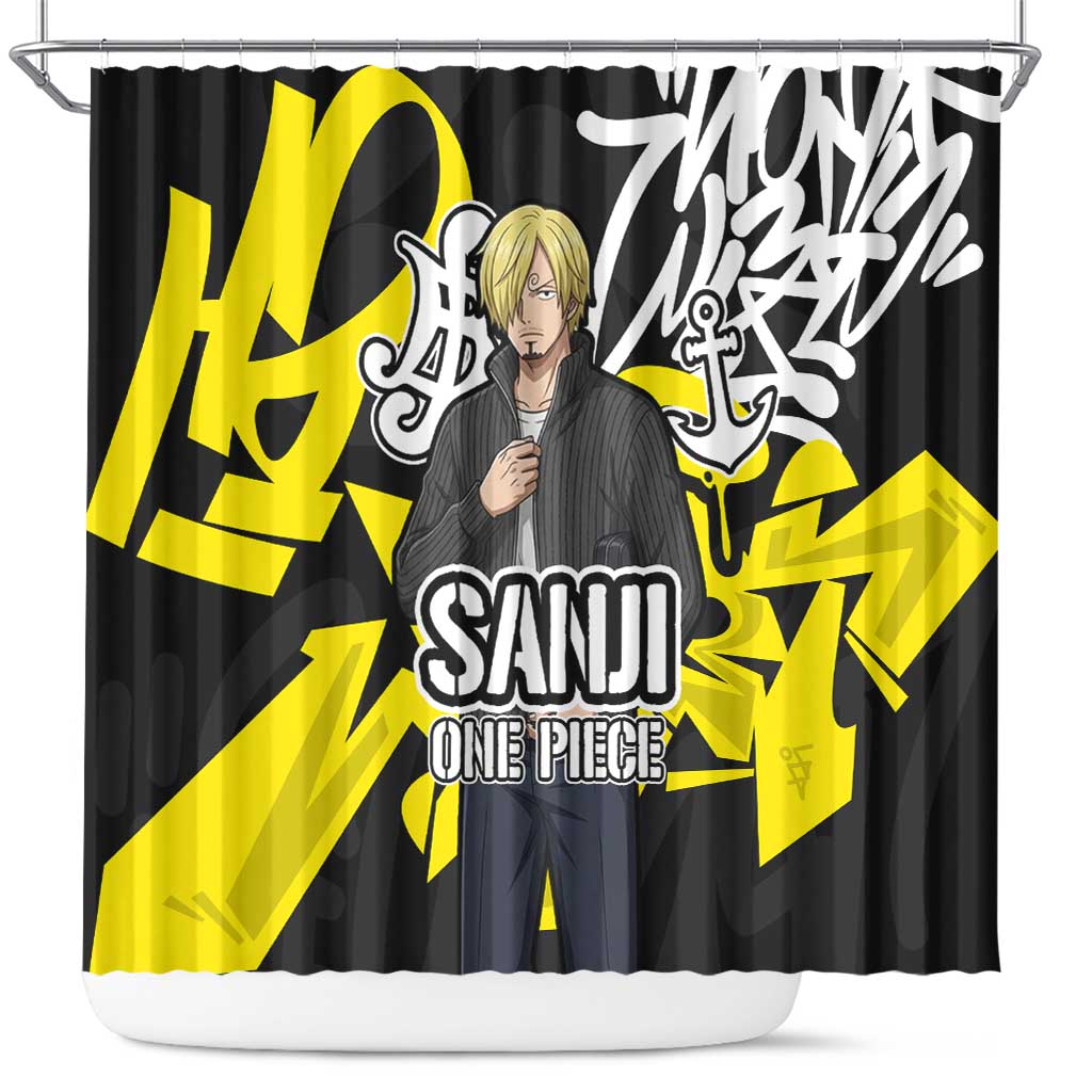 Vinsmoke Sanji One Piece Shower Curtain Graffiti Street Art Anime Collage