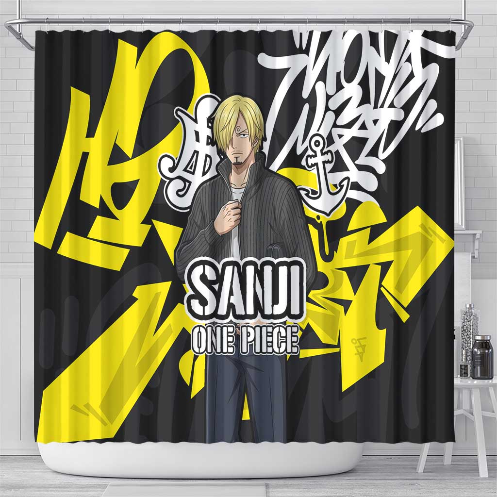 Vinsmoke Sanji One Piece Shower Curtain Graffiti Street Art Anime Collage