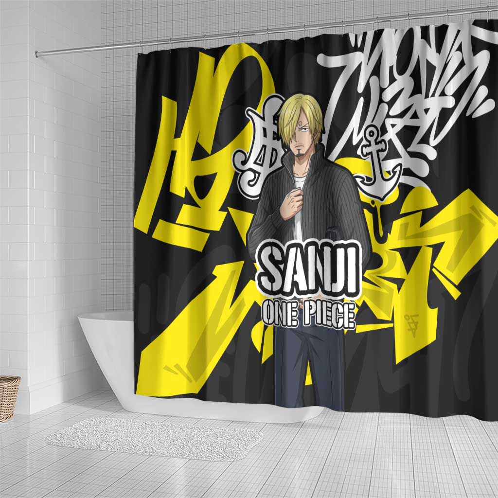 Vinsmoke Sanji One Piece Shower Curtain Graffiti Street Art Anime Collage