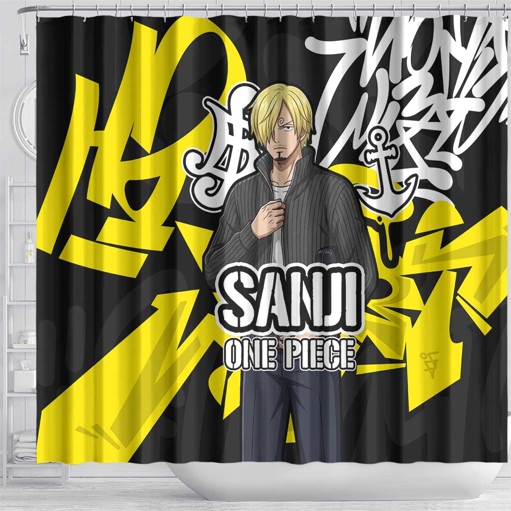 Vinsmoke Sanji One Piece Shower Curtain Graffiti Street Art Anime Collage