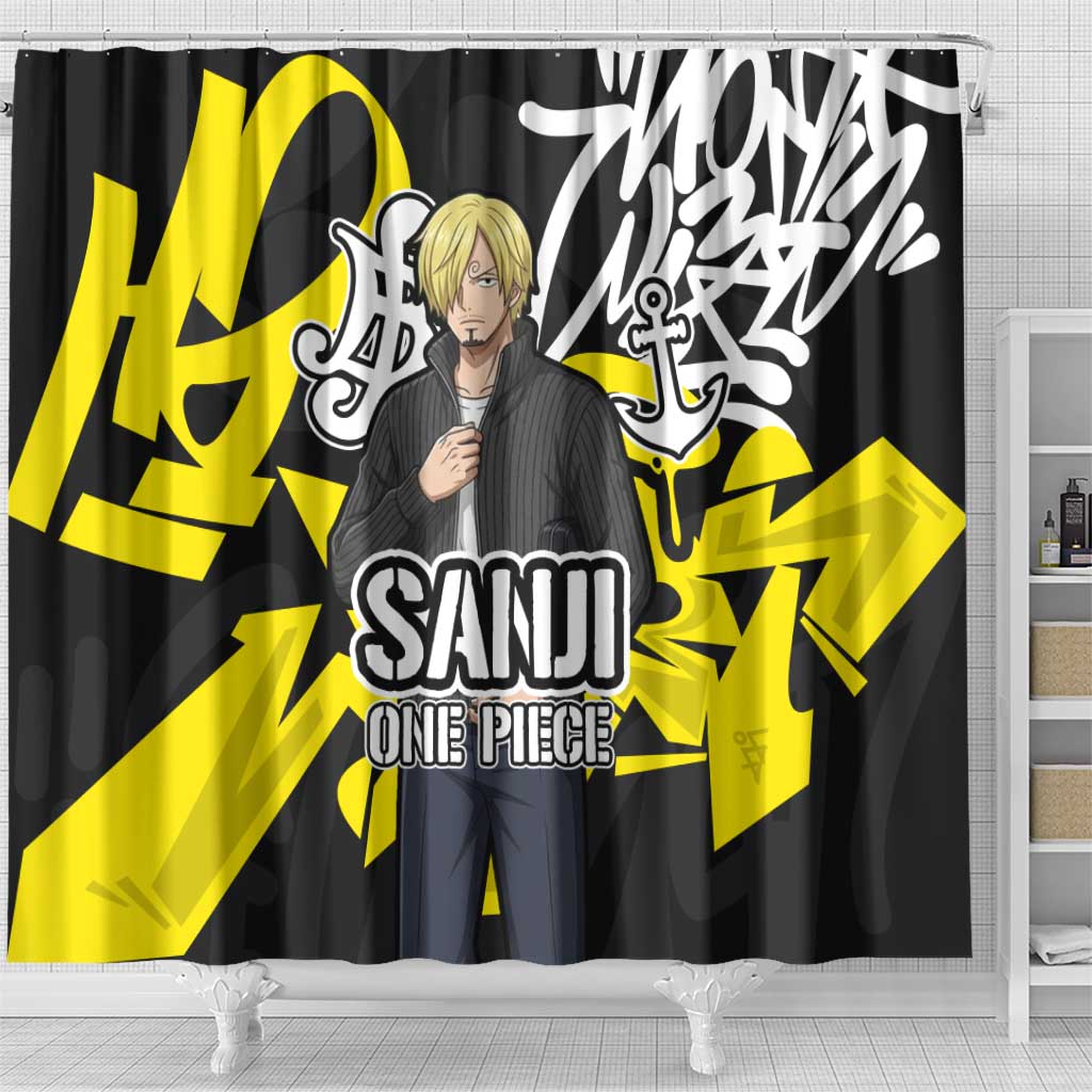 Vinsmoke Sanji One Piece Shower Curtain Graffiti Street Art Anime Collage