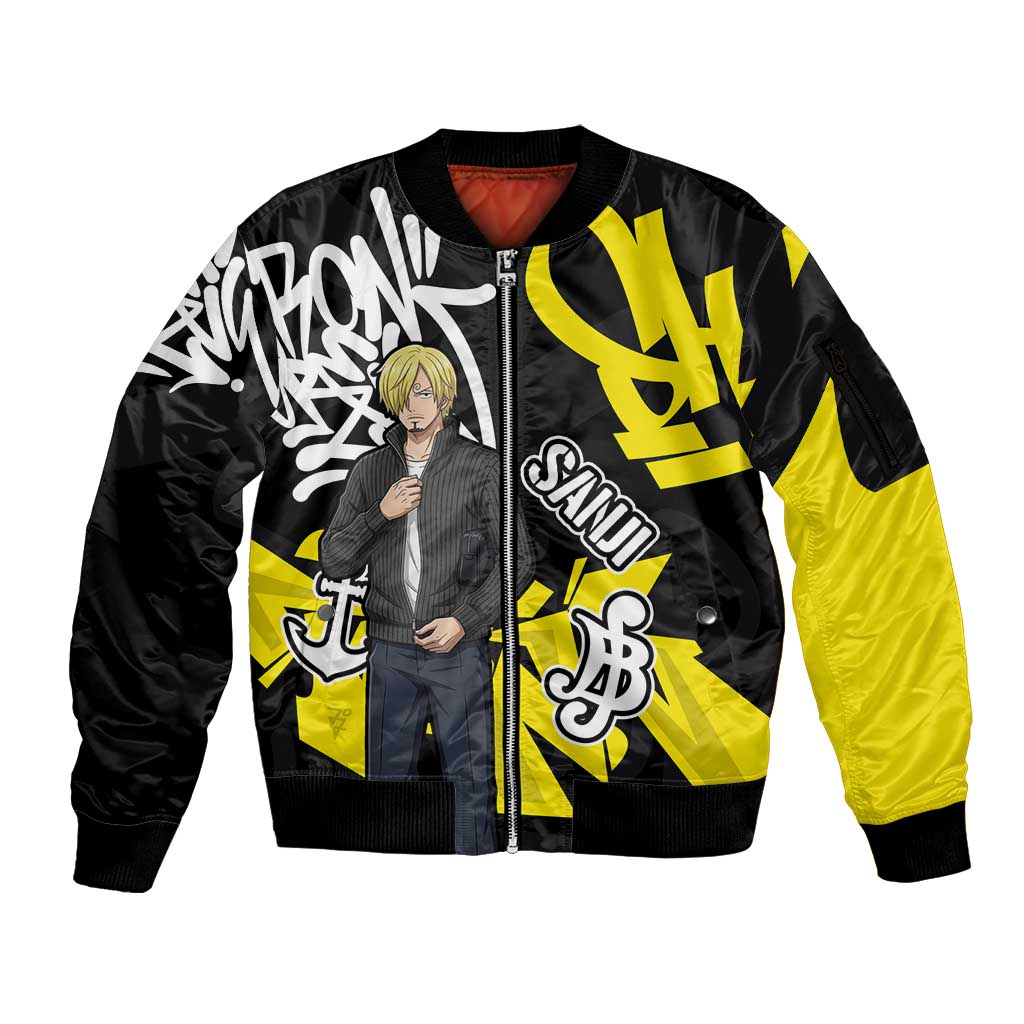 Vinsmoke Sanji One Piece Sleeve Zip Bomber Jacket Graffiti Street Art Anime Collage