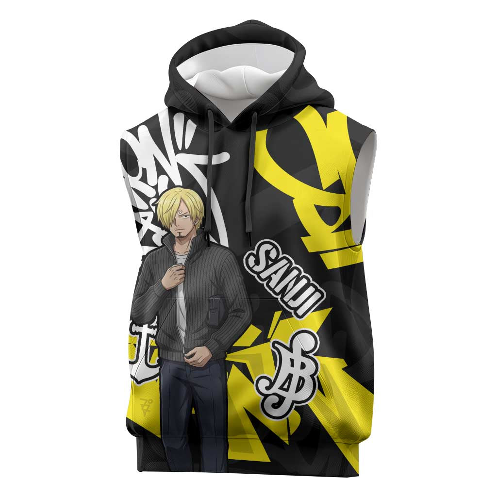Vinsmoke Sanji One Piece Sleeveless Hoodie Graffiti Street Art Anime Collage
