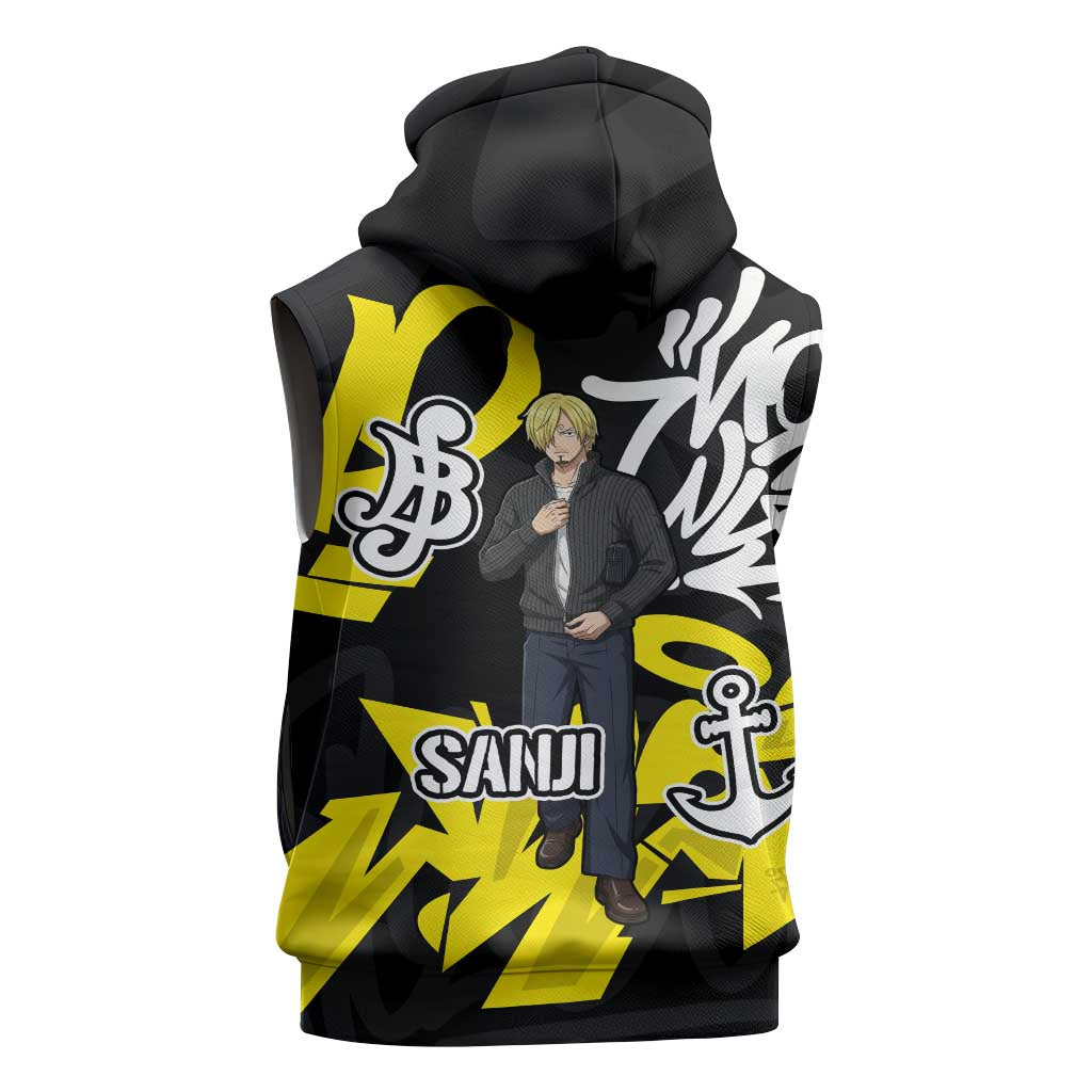 Vinsmoke Sanji One Piece Sleeveless Hoodie Graffiti Street Art Anime Collage