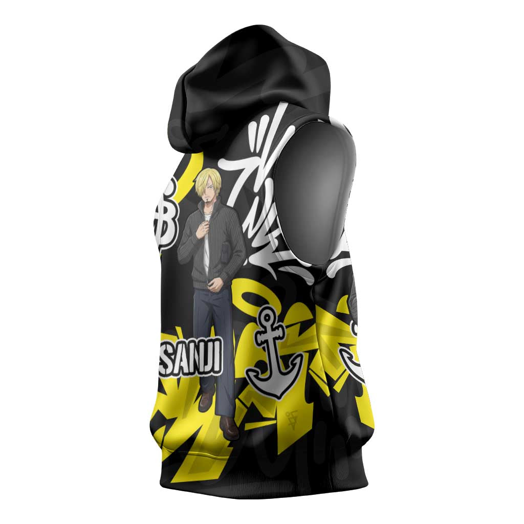 Vinsmoke Sanji One Piece Sleeveless Hoodie Graffiti Street Art Anime Collage