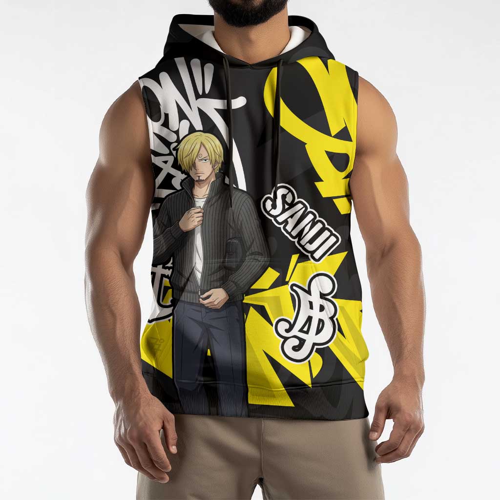 Vinsmoke Sanji One Piece Sleeveless Hoodie Graffiti Street Art Anime Collage