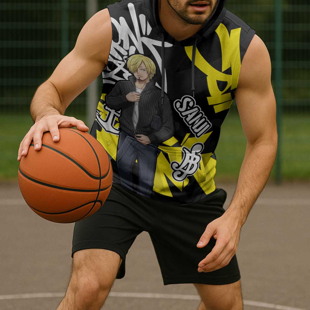 Vinsmoke Sanji One Piece Sleeveless Hoodie Graffiti Street Art Anime Collage