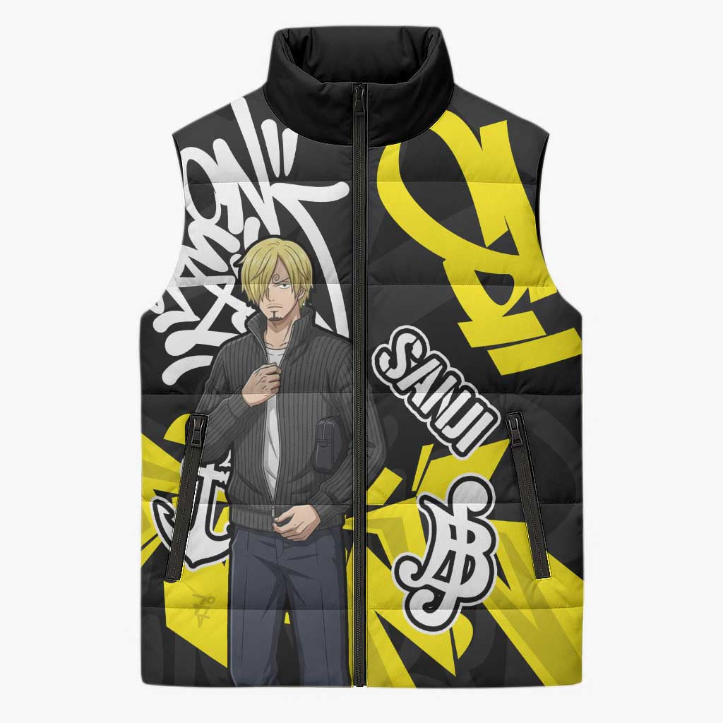 Vinsmoke Sanji One Piece Sleeveless Puffer Jacket Graffiti Street Art Anime Collage