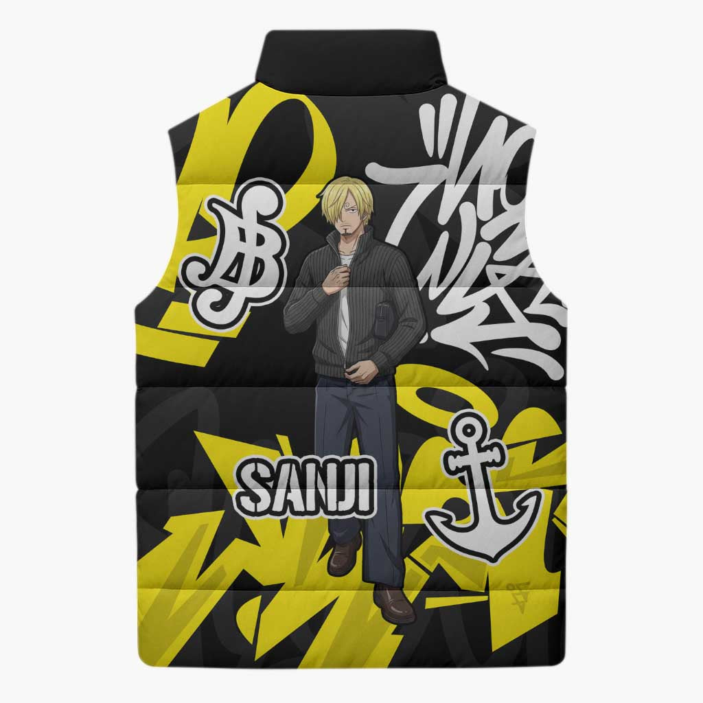 Vinsmoke Sanji One Piece Sleeveless Puffer Jacket Graffiti Street Art Anime Collage