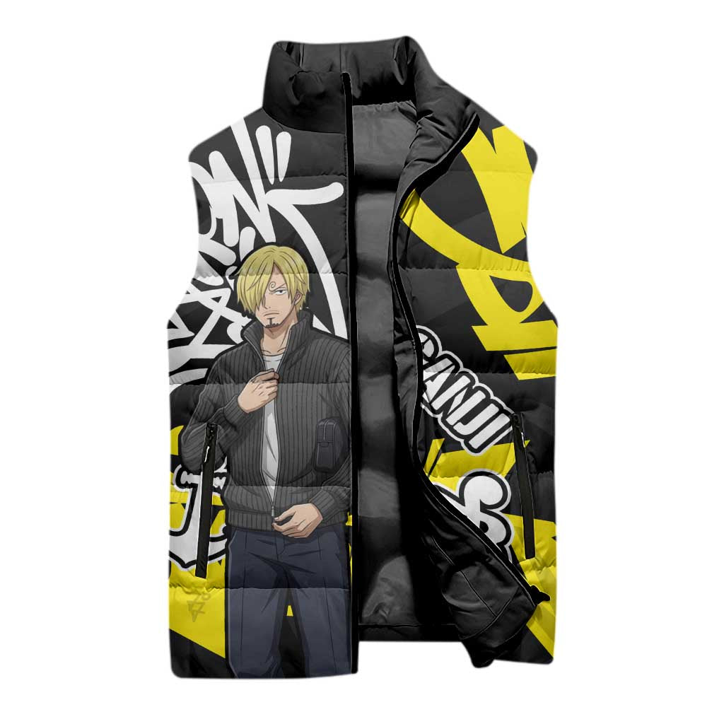 Vinsmoke Sanji One Piece Sleeveless Puffer Jacket Graffiti Street Art Anime Collage