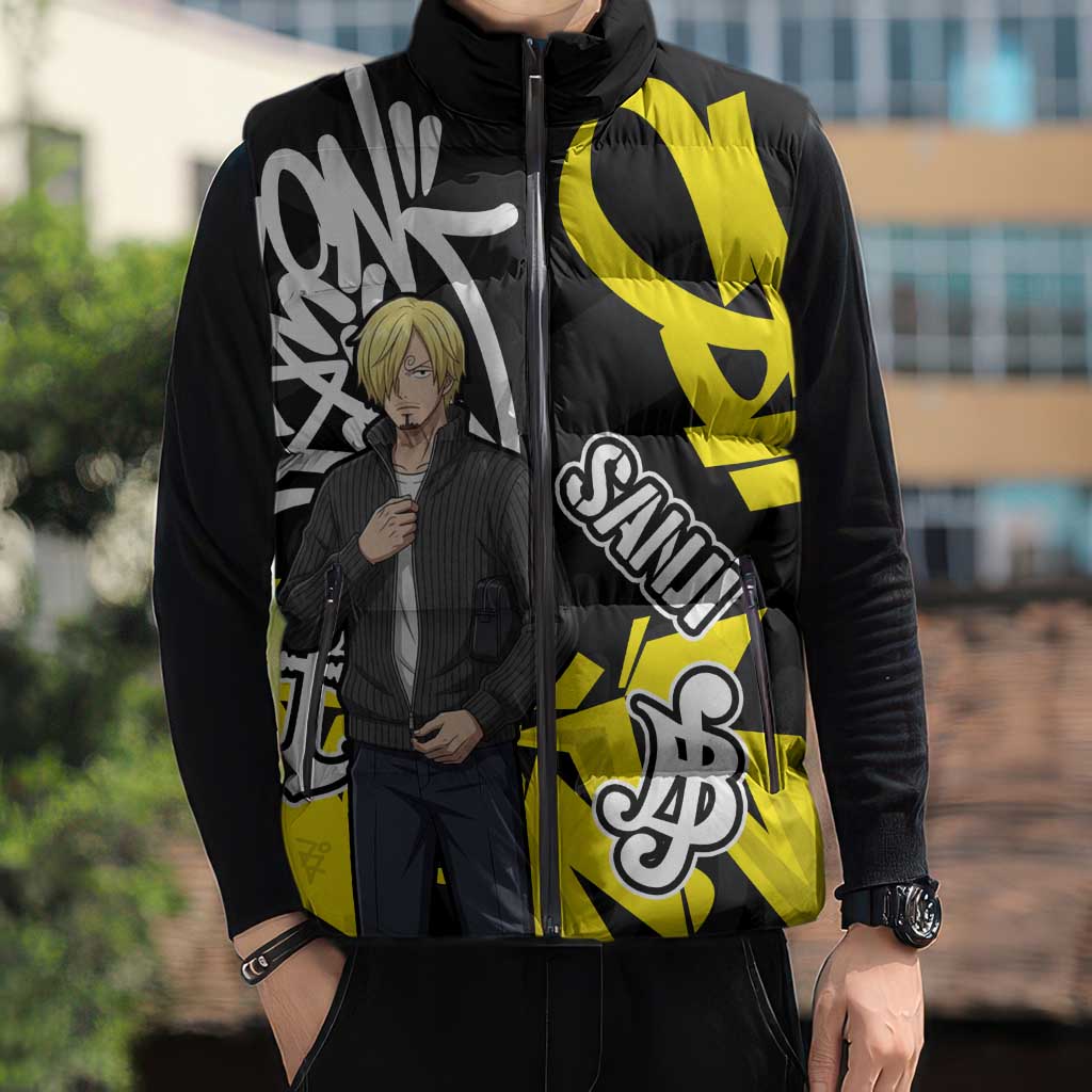 Vinsmoke Sanji One Piece Sleeveless Puffer Jacket Graffiti Street Art Anime Collage