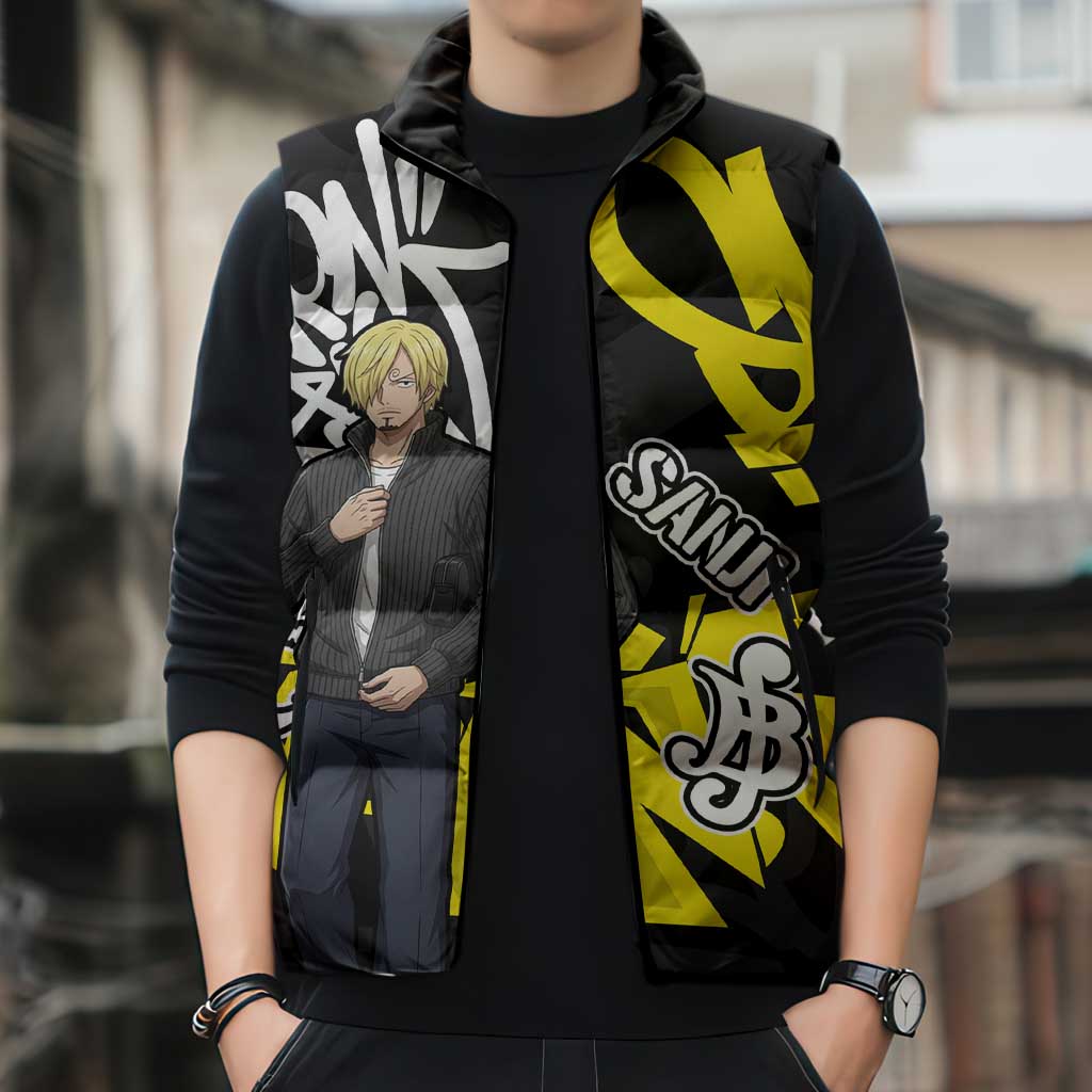 Vinsmoke Sanji One Piece Sleeveless Puffer Jacket Graffiti Street Art Anime Collage