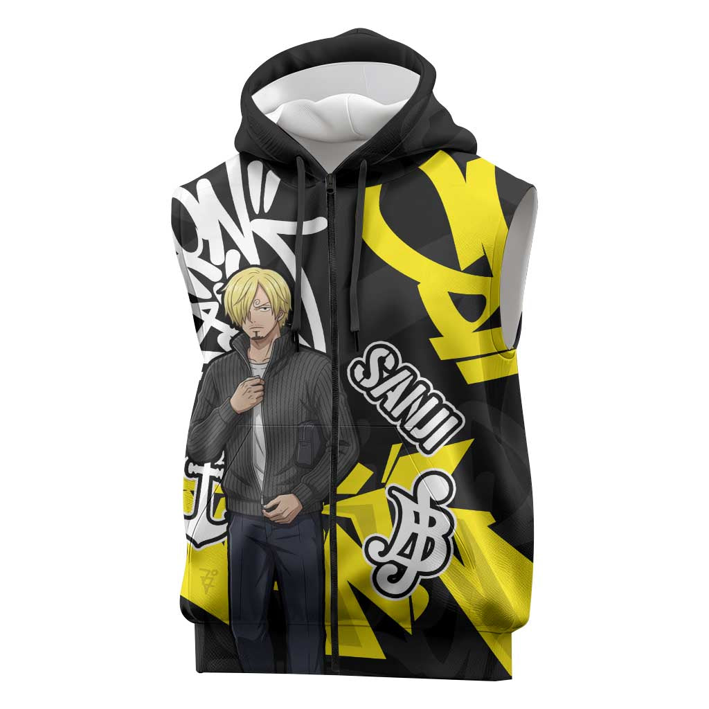 Vinsmoke Sanji One Piece Sleeveless Zip Hoodie Graffiti Street Art Anime Collage