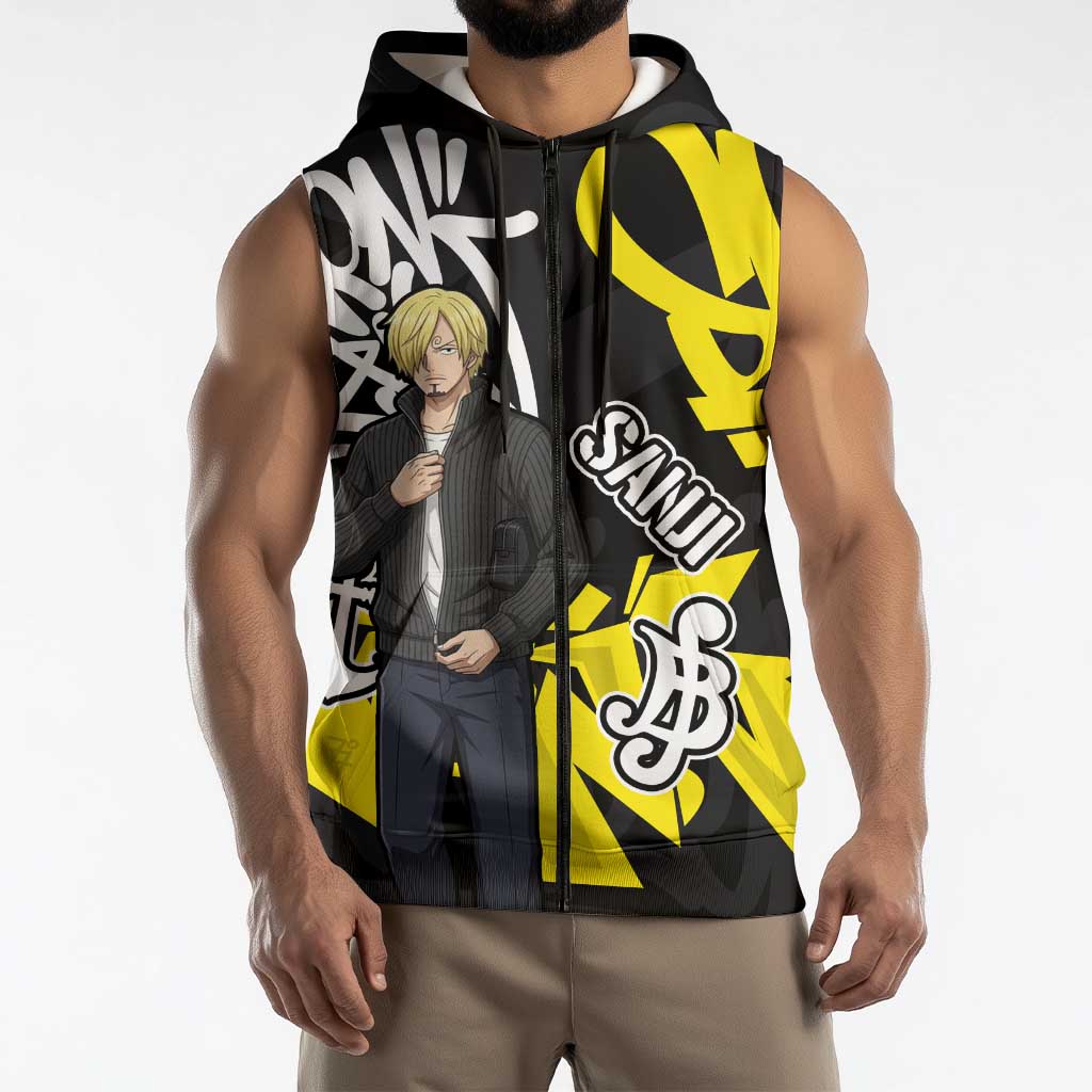 Vinsmoke Sanji One Piece Sleeveless Zip Hoodie Graffiti Street Art Anime Collage