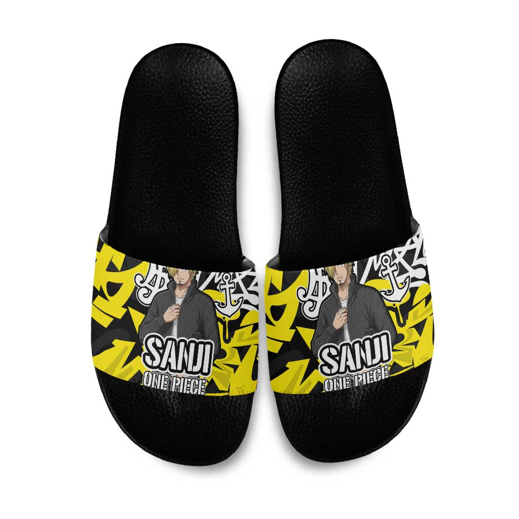 Vinsmoke Sanji One Piece Slide Sandals Graffiti Street Art Anime Collage