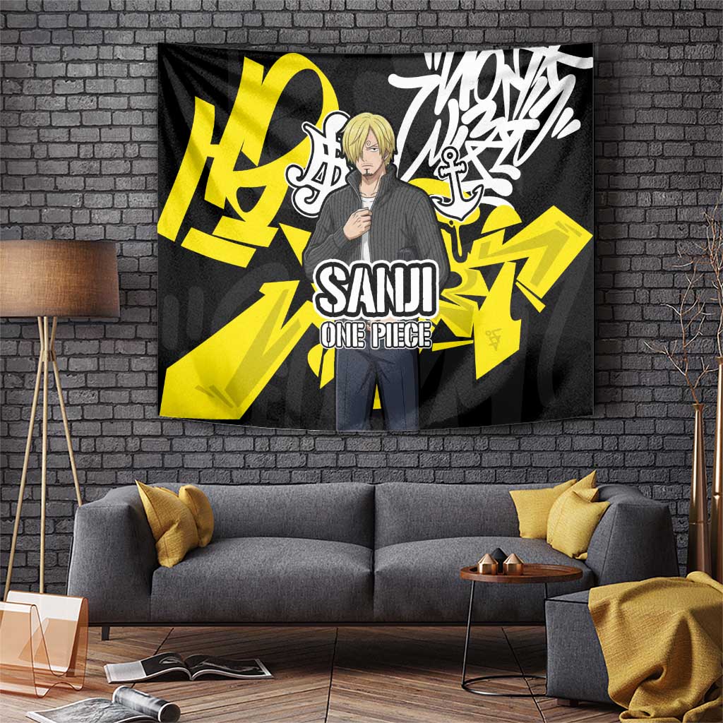 Vinsmoke Sanji One Piece Tapestry Graffiti Street Art Anime Collage