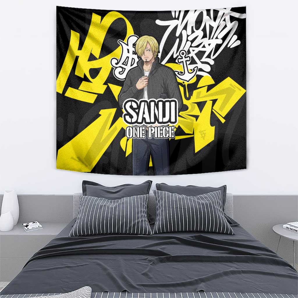 Vinsmoke Sanji One Piece Tapestry Graffiti Street Art Anime Collage