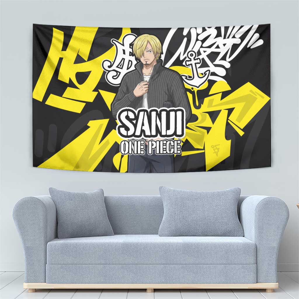 Vinsmoke Sanji One Piece Tapestry Graffiti Street Art Anime Collage