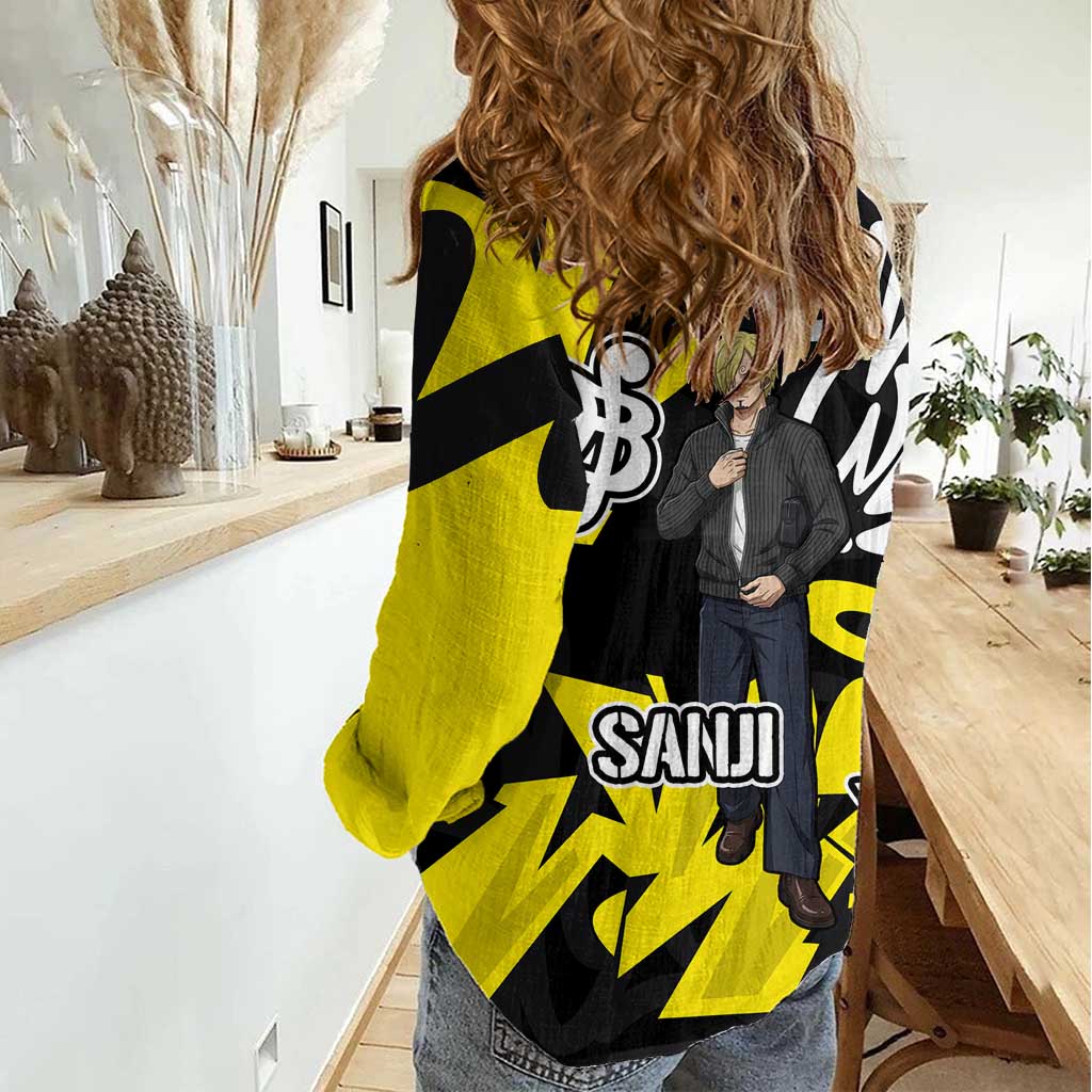 Vinsmoke Sanji One Piece Women Casual Shirt Graffiti Street Art Anime Collage