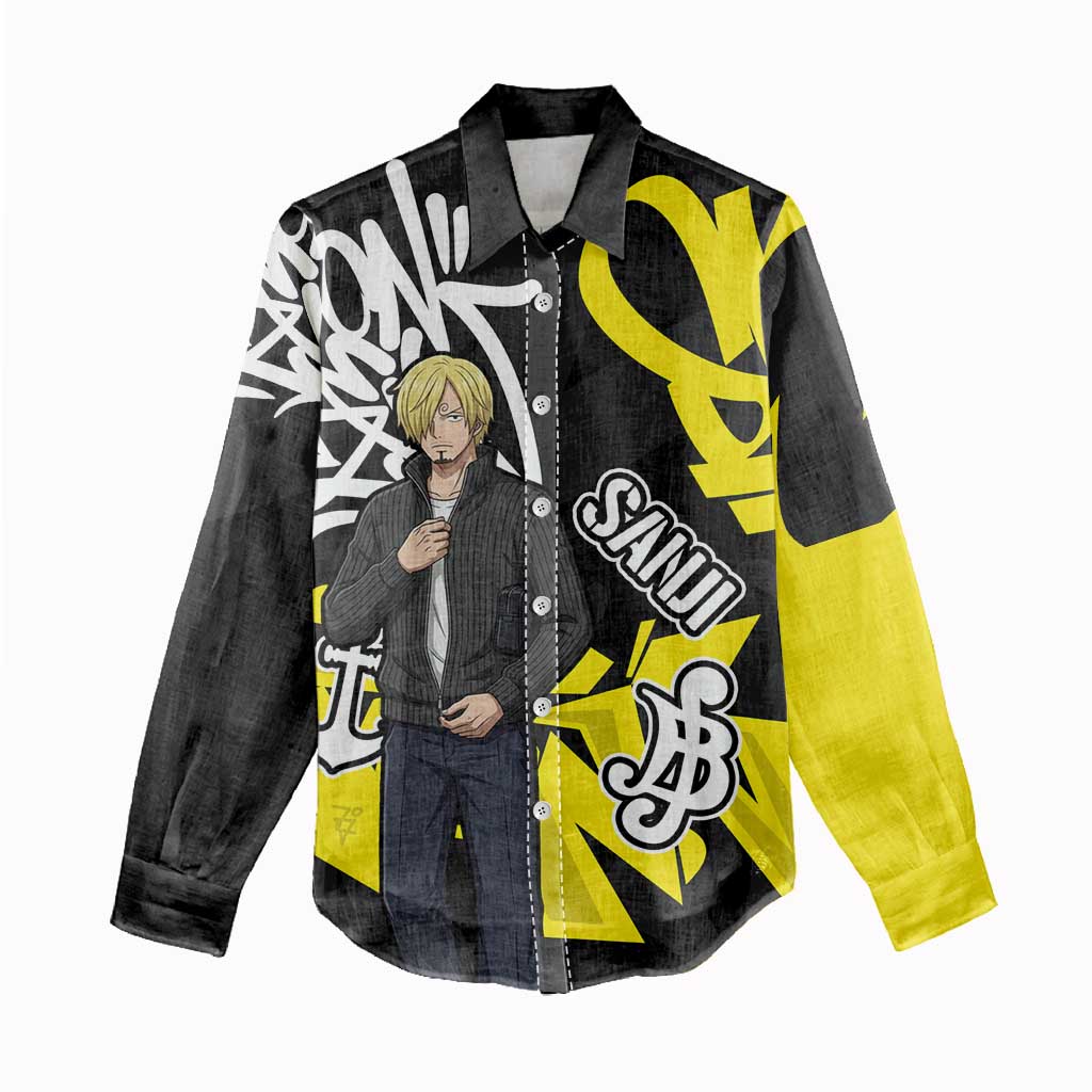Vinsmoke Sanji One Piece Women Casual Shirt Graffiti Street Art Anime Collage
