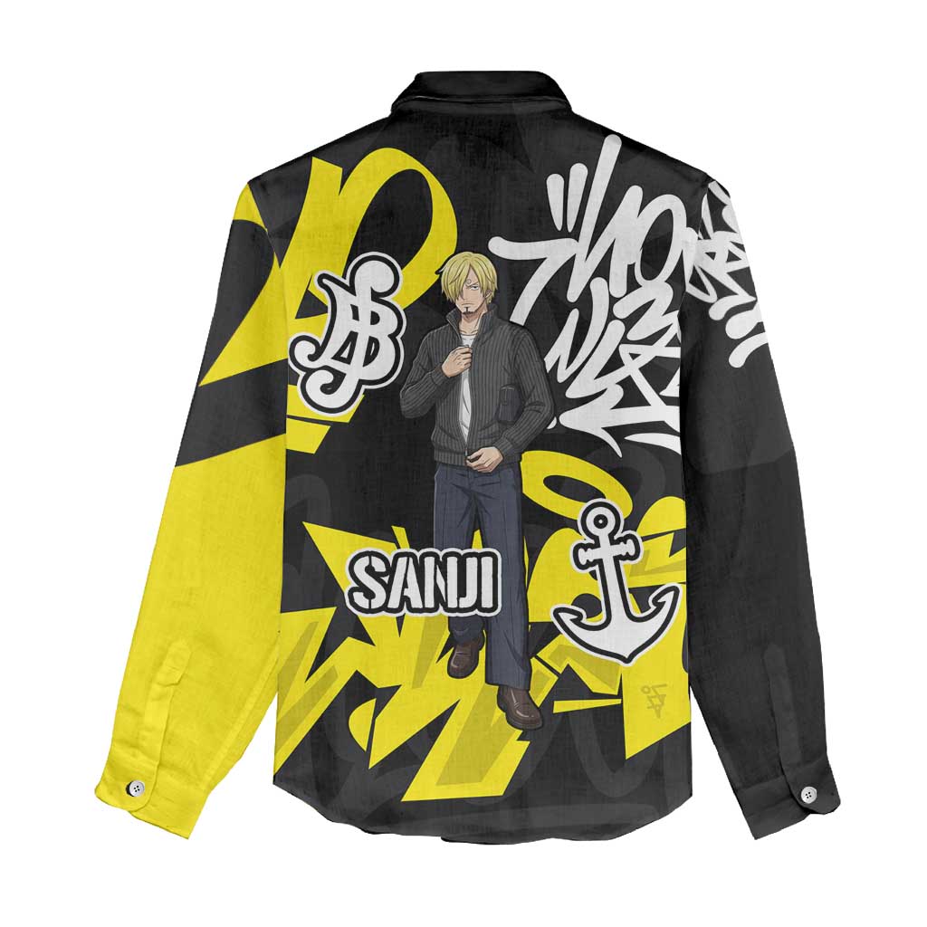 Vinsmoke Sanji One Piece Women Casual Shirt Graffiti Street Art Anime Collage